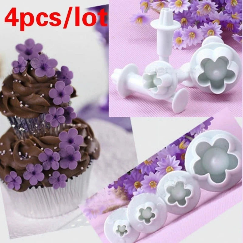 4-Piece Plum Flower Plunger Fondant Cutter Mold Set Fondant Cutter Set Axl Default Title