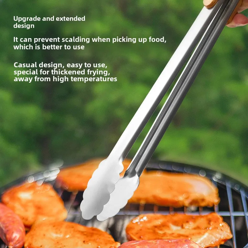 Stainless Steel BBQ Tongs with Heat-Resistant Wooden Handles BBQ Grill Tongs Axl
