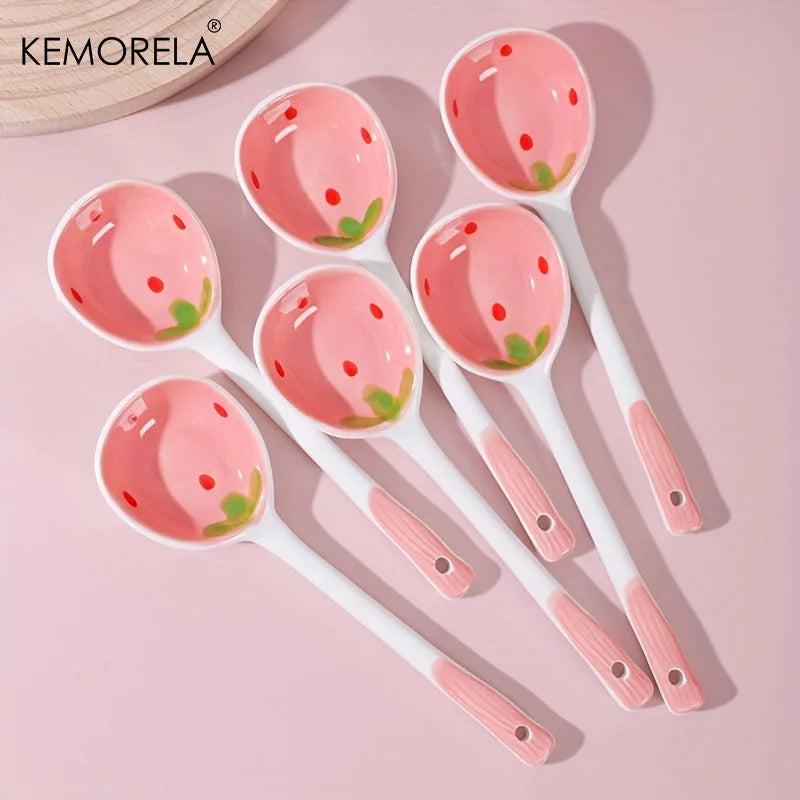 Ceramic Strawberry Spoons Set 2/4/6Pcs | KEMORELA Tableware Ceramic Spoon Set Axl