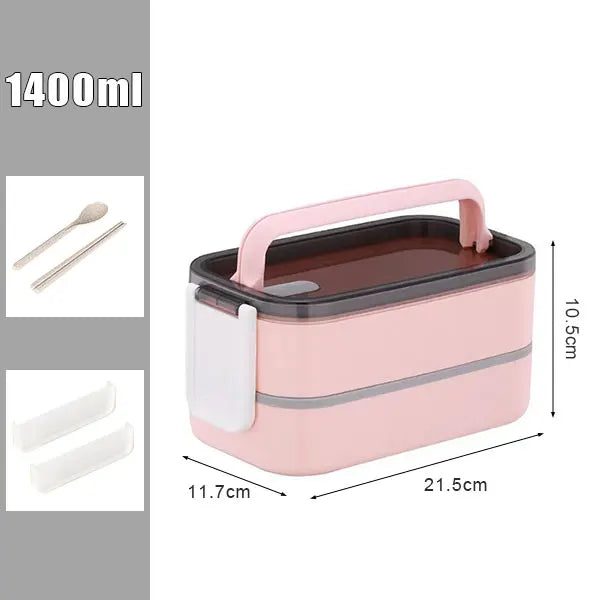 Stackable Bento Lunch Box with Handle, Spoon & Chopsticks Bento Lunch Box Axl 2 Layers Pink