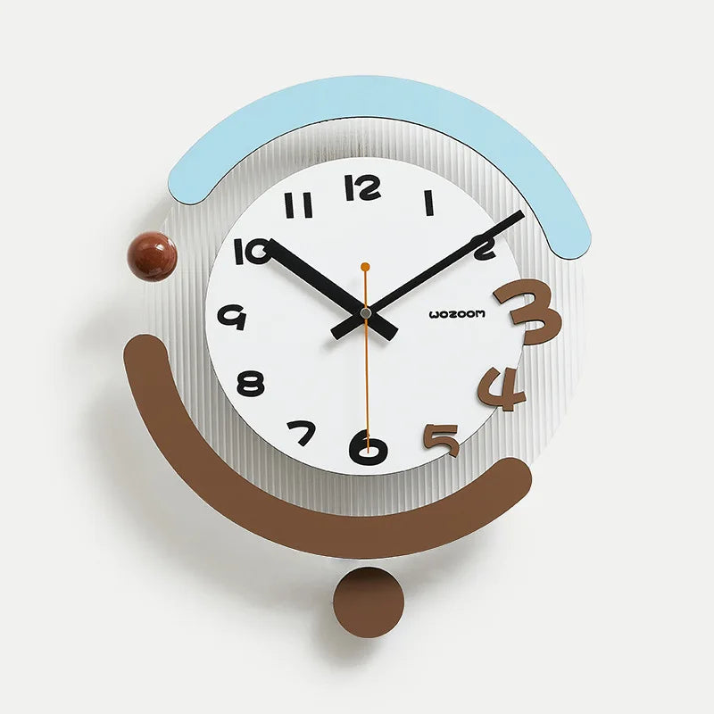 Modern Silent Swing Wall Clock – Round Minimalist Home Décor Decorative Wall Clock Axl Blue And Brown-Flat