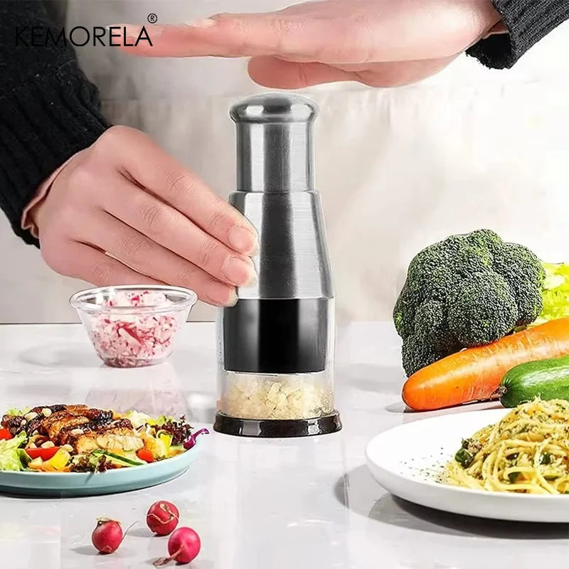 KEMORELA Manual Garlic Press & Veggie Chopper – Stainless Steel Garlic Press Chopper Axl