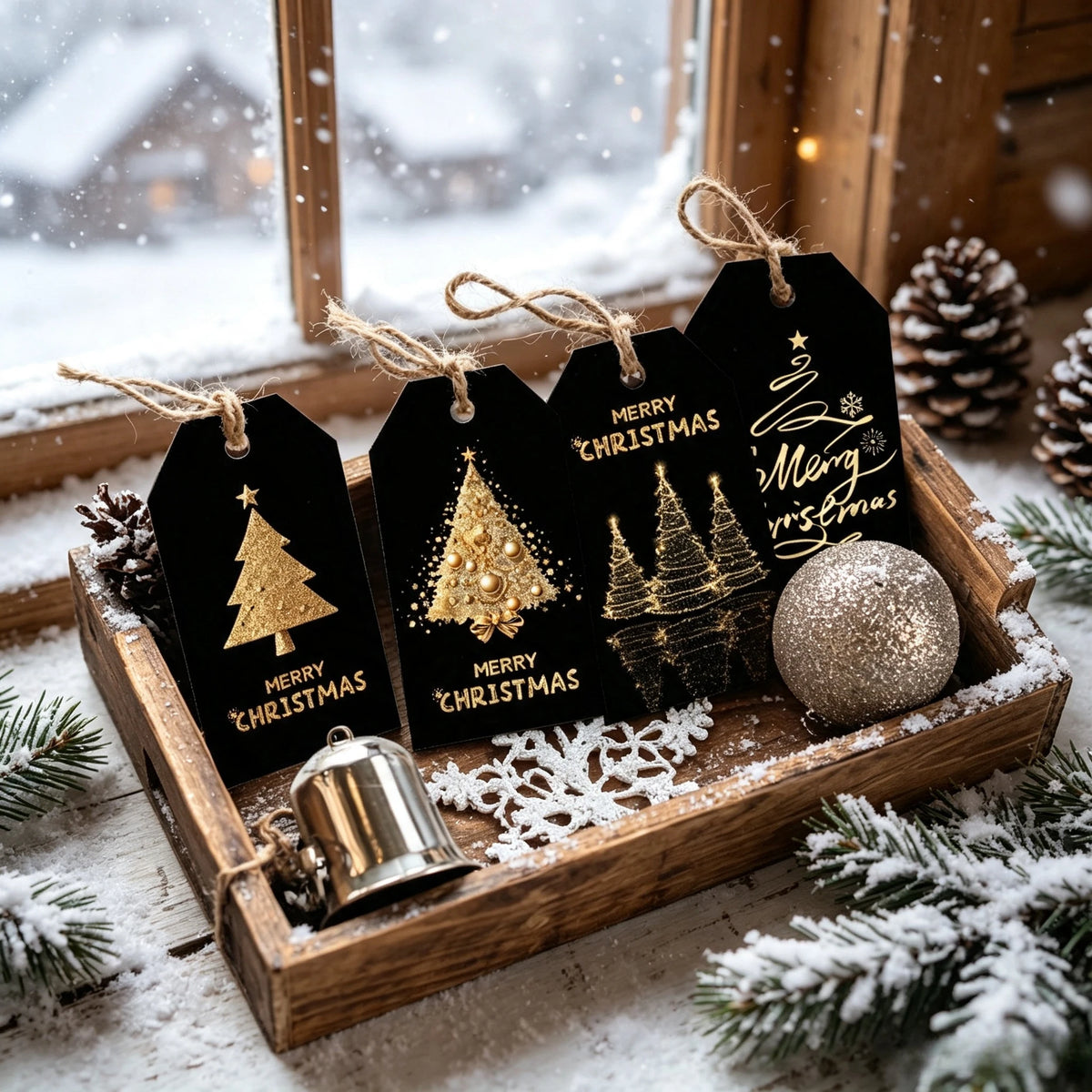 Christmas Gift Hang Tags 48/96 Pack – Black Gold Holiday Labels Holiday Gift Tags Axl