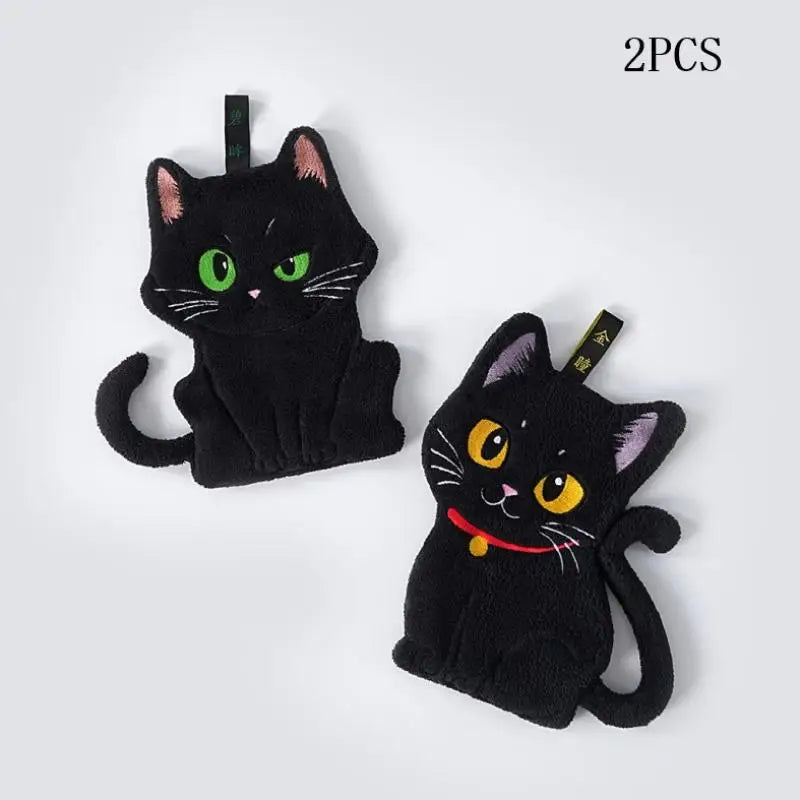 Cartoon Black Cat Hand Towel – Soft Absorbent Coral Fleece Hand Towel Axl 2PCS