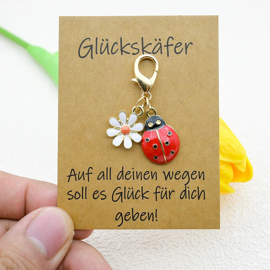 Lucky Ladybug Earrings, Keychain & German Blessing Card Gift Set Jewelry Gift Set Axl