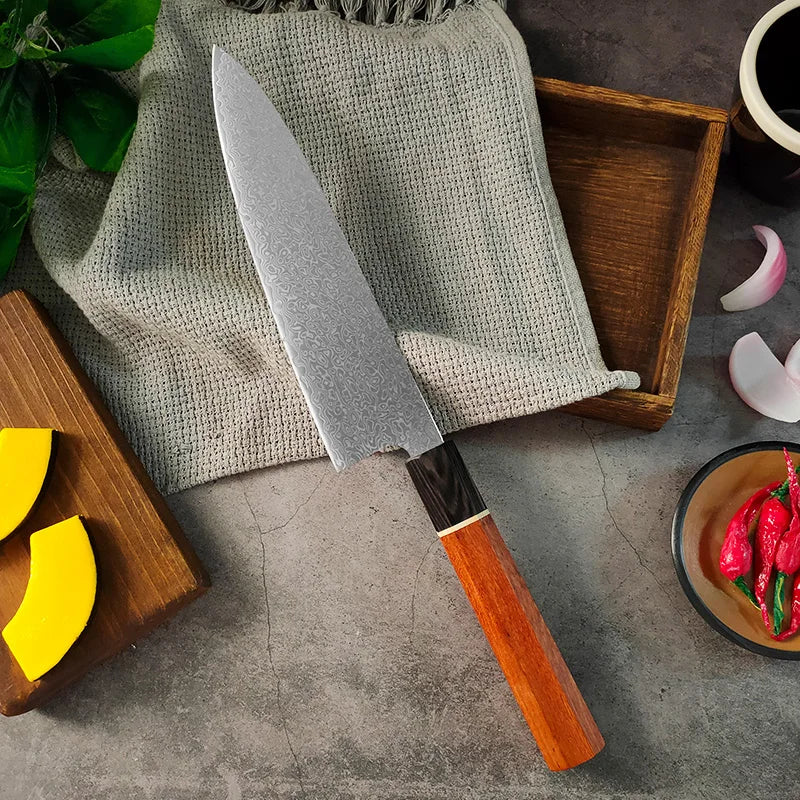 Kiritsuke Damascus Steel Chef Knife – Octagon Wood Handle Damascus Chef Knife Axl