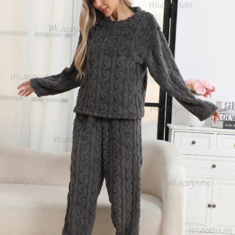 Women's Winter Coral Velvet Pajama Set – Warm Soft Loungewear Women's Pajama Set Axl Grey 1XL