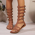 Women's High-Top Gladiator Flat Sandals – Roman Belt Buckle Gladiator Sandals Axl Brown 39
