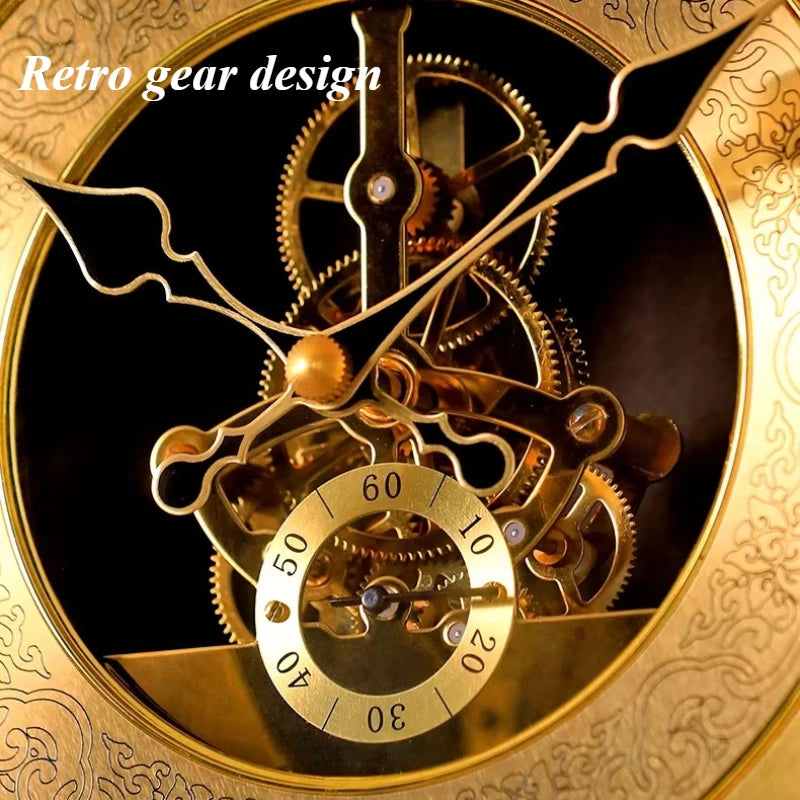 Retro Gear Wall Clock – Solid Wood & Metal Silent Quartz Decorative Wall Clock Axl