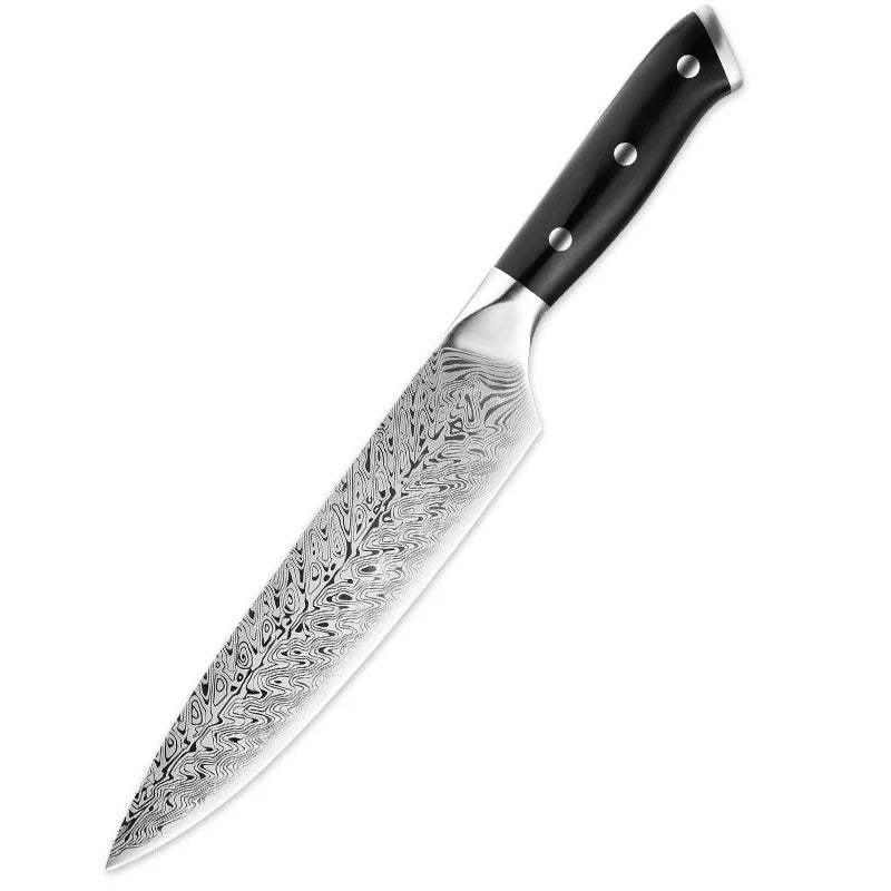 Damascus Carbon Steel Chef's Knife – 20cm Anti-Slip Kitchen Knife Chef's Kitchen Knife Axl Damascus pattern B