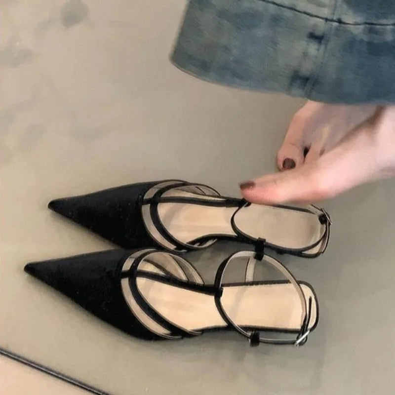 Women's Pointed Toe High Heel Mule Sandals – Satin Upper High Heel Mule Sandals Axl