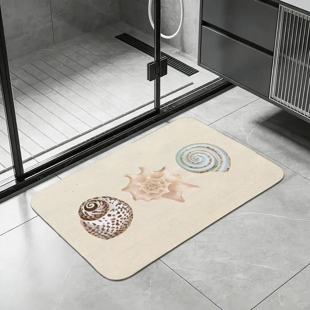 Mediterranean Shell Diatomite Bath Mat – Quick Dry Non-Slip Diatomite Bath Mat Axl White7 50x80cm