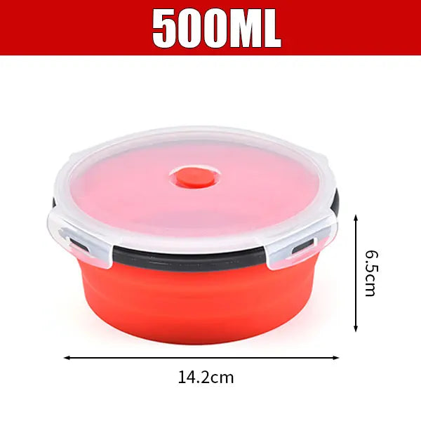 Silicone Collapsible Lunch Box Set | 4 Microwave-Safe Folding Bowls Collapsible Food Container Axl Red-500ml
