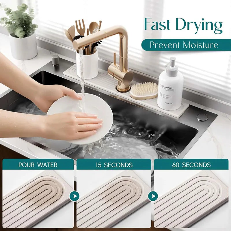 Diatomite Sink Faucet Mat – Quick-Drying Stone Splash Guard Sink Faucet Mat Axl