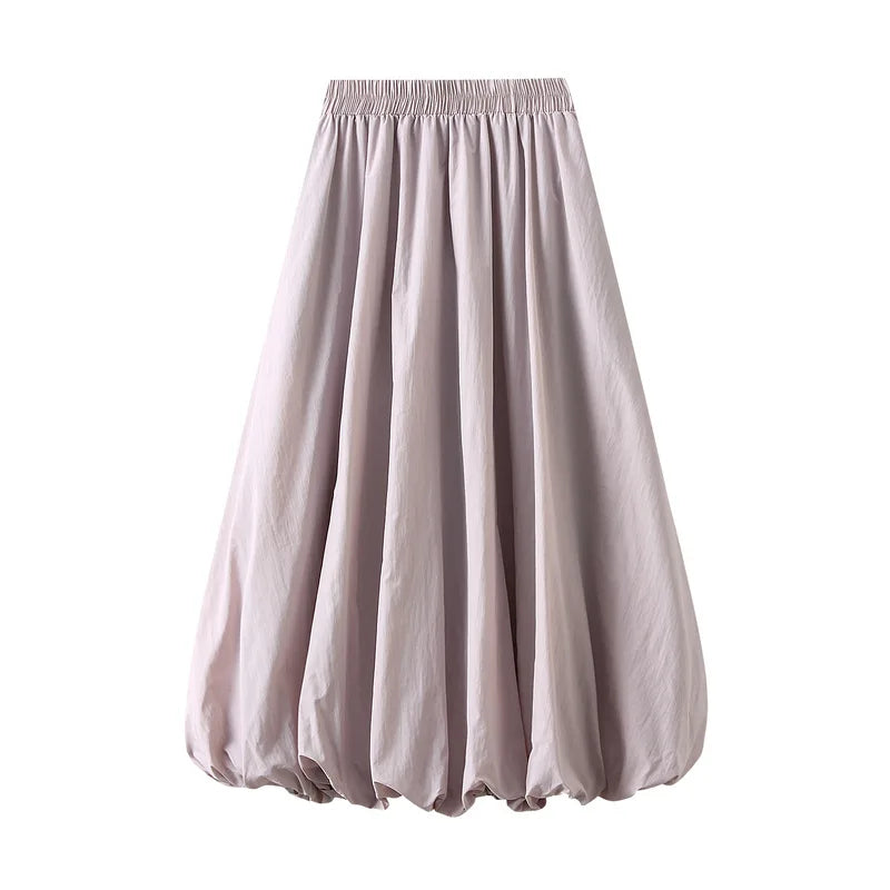 Women's Floral Midi Skirt – High Waist Lantern Style One Size Floral Midi Skirt Axl Light purple One Size