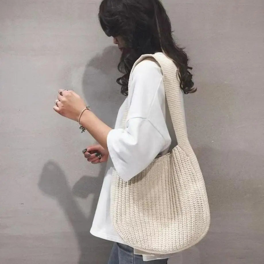 Women's Large Crochet Tote Bag – Hollow Woven Shoulder Handbag Woven Tote Bag Axl