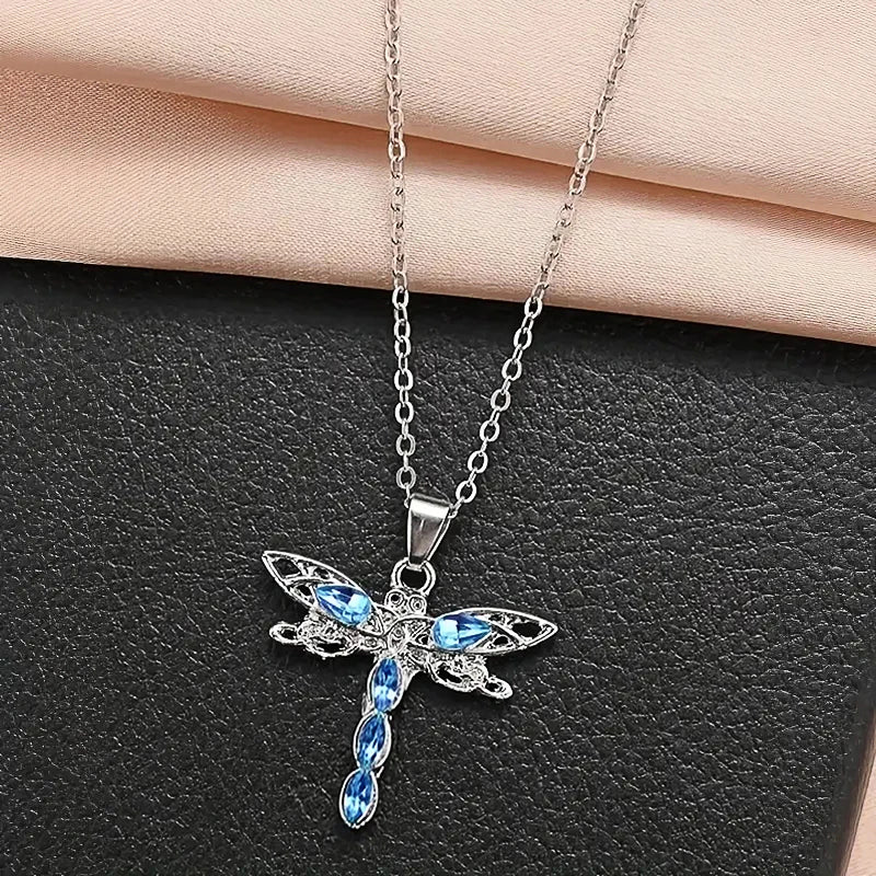 Huitan Blue CZ Dragonfly Pendant Necklace for Women Pendant Necklace Axl