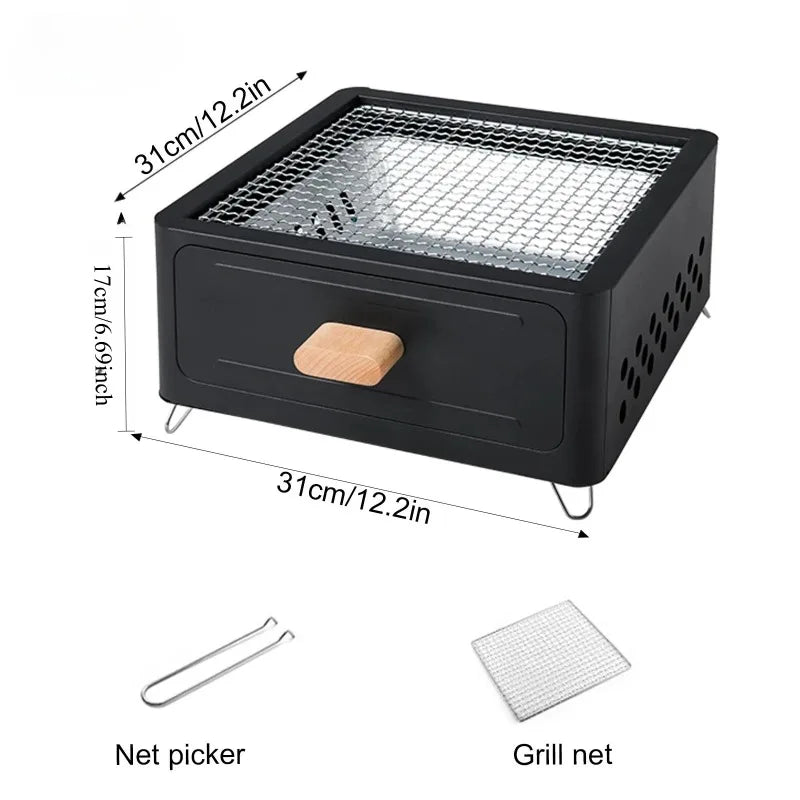 Portable Charcoal BBQ Grill – Non-Stick Stainless Steel Brazier Charcoal BBQ Grill Axl black
