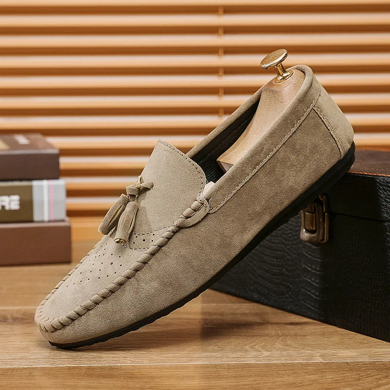 Men's Slip-On Loafers – Lightweight PU Leather Driving Flats Men's Slip-On Loafers Axl Khaki 39