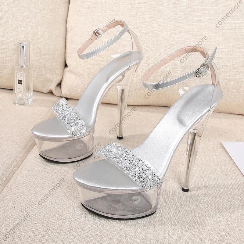 Women's Transparent PVC High Heel Platform Sandals | Crystal Style Platform Heel Sandals Axl
