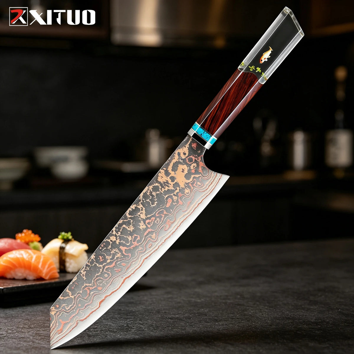 XITUO Damascus Steel Chef Knife Set – Octagonal Wood Handle Kitchen Knife Set Axl Kiritssuke Knife