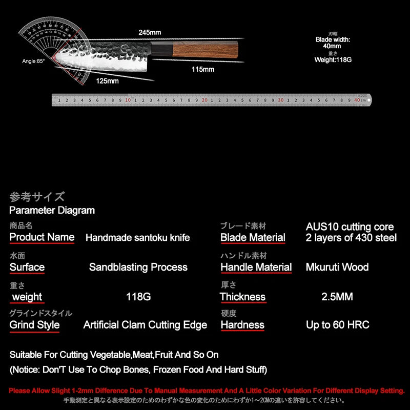 Grandsharp 5" Santoku Knife – AUS-10 Steel & Wooden Saya Box Santoku Kitchen Knife Axl
