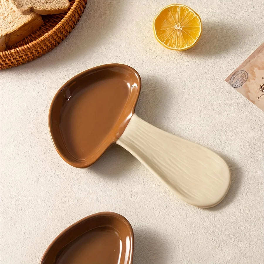 KEMORELA Ceramic Mushroom Spoon Rest – Kitchen Gift Ceramic Spoon Rest Axl Brown