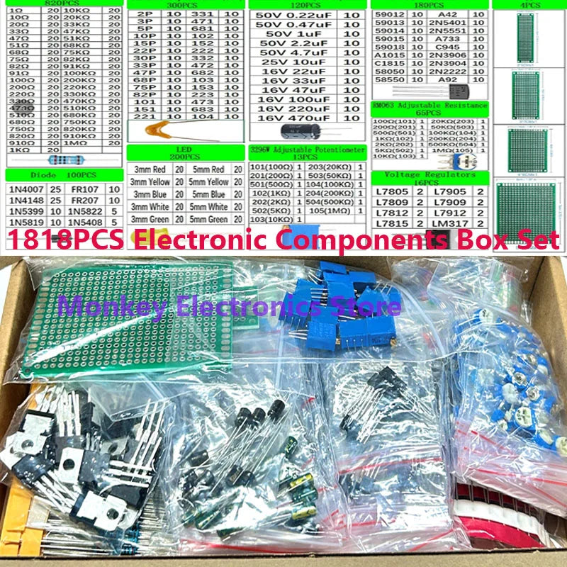 1818 PCS Electronic Components Kit – Resistors, LEDs, Capacitors Electronic Components Kit Axl Default Title