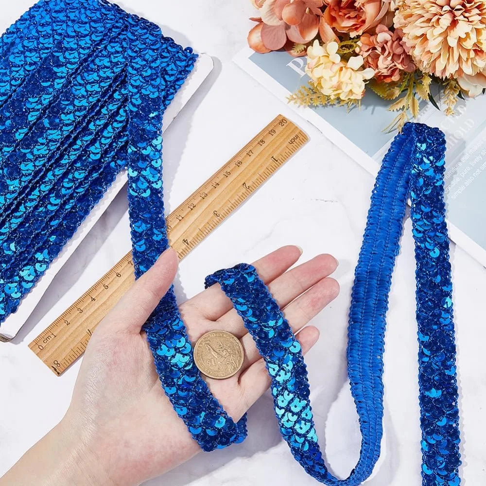Blue Sequin Trim Roll 3-Row Paillette Ribbon 13m | Craft & Sewing Sequin Trim Roll Axl
