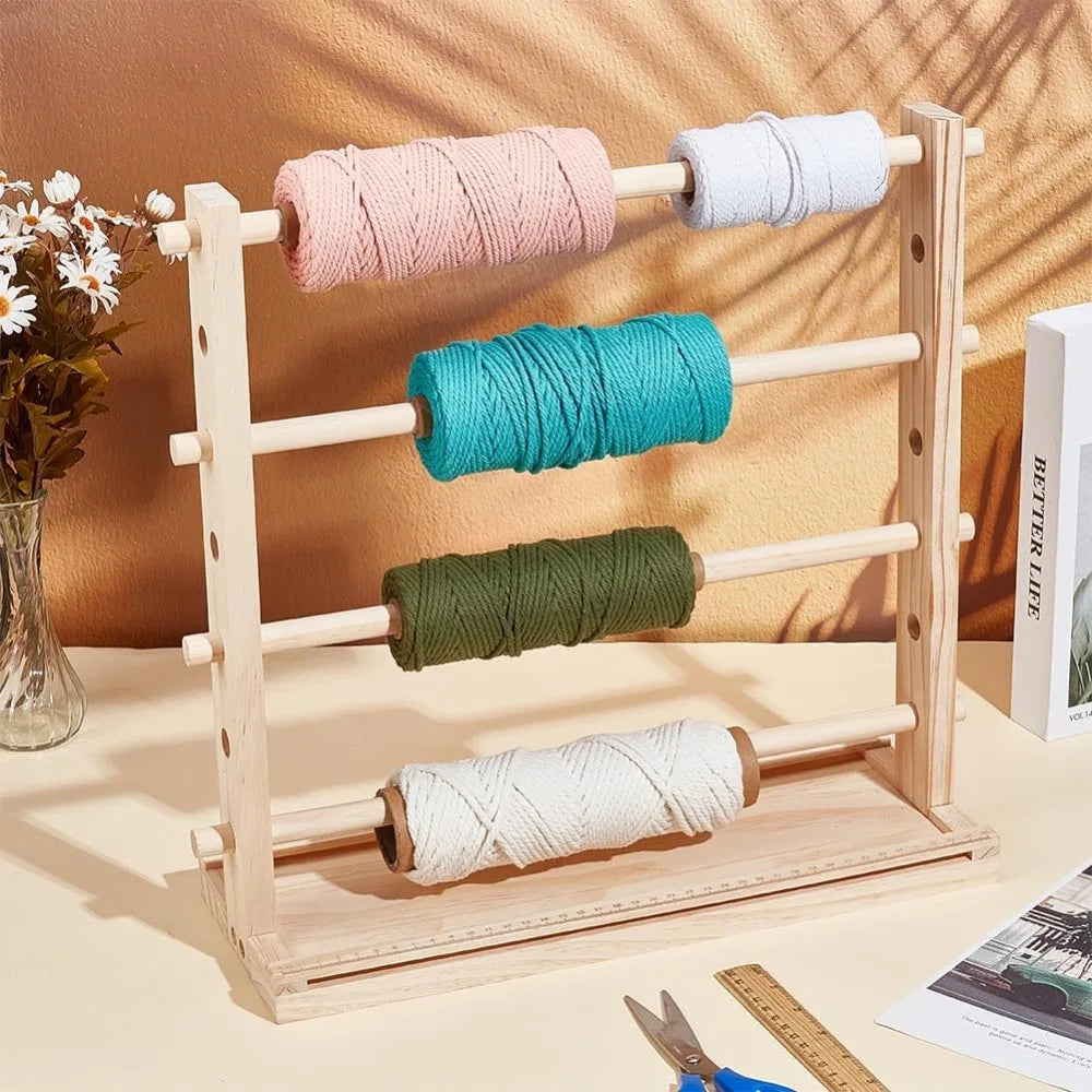 4-Tier Wood Ribbon Storage Rack & Spool Organizer for Crafts Ribbon Spool Organizer Axl