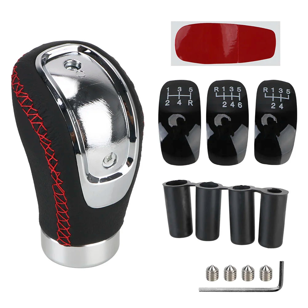 Universal 5/6 Speed PU Leather Gear Shift Knob – Manual Shifter Gear Shift Knob Axl Black red line