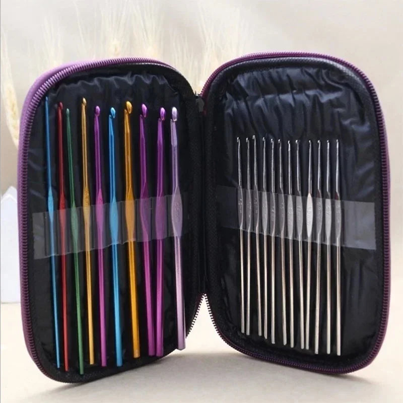 22-Piece Crochet Latch Hook & Knitting Needle Set with Case Crochet Needle Set Axl