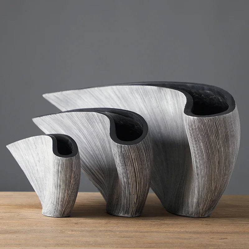Nordic Large Fan-Shaped Resin Vase – Modern Home Décor Decorative Resin Vase Axl