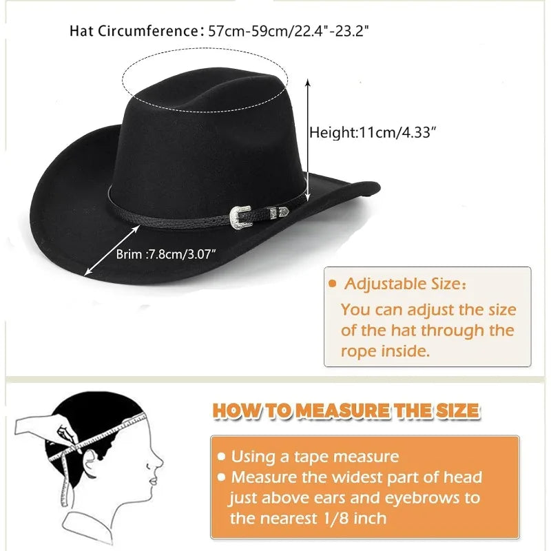 Western Cowboy Hat Unisex Roll Up Brim & Buckle Belt | Size M Western Cowboy Hat Axl