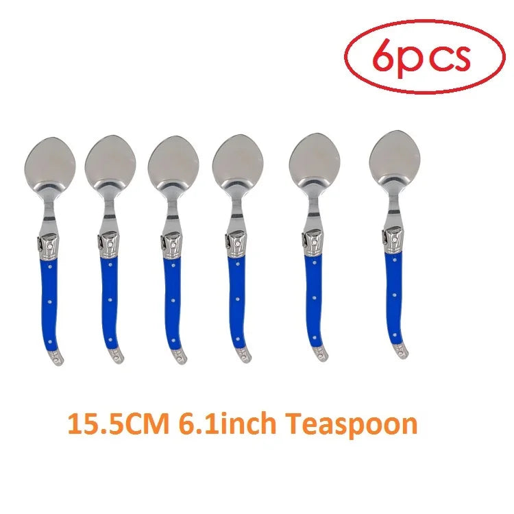 6-Piece Laguiole Stainless Steel Spoon Set – Black & Red Flatware Spoon Set Axl 6.1in blue
