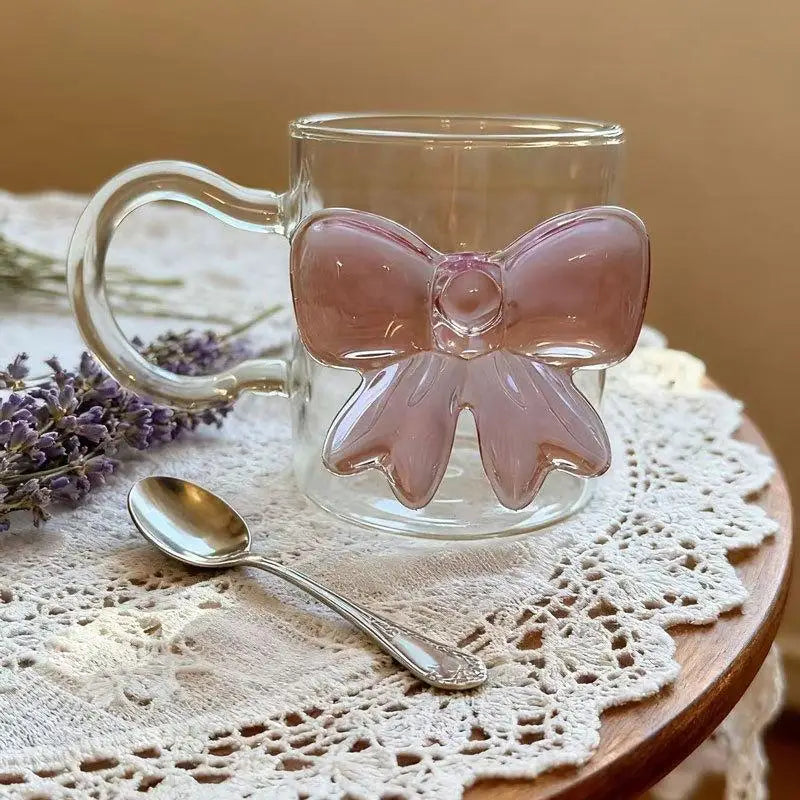 Pink Bow Glass Cup – Borosilicate Dessert & Ice Cream Bowl Decorative Glass Cup Axl