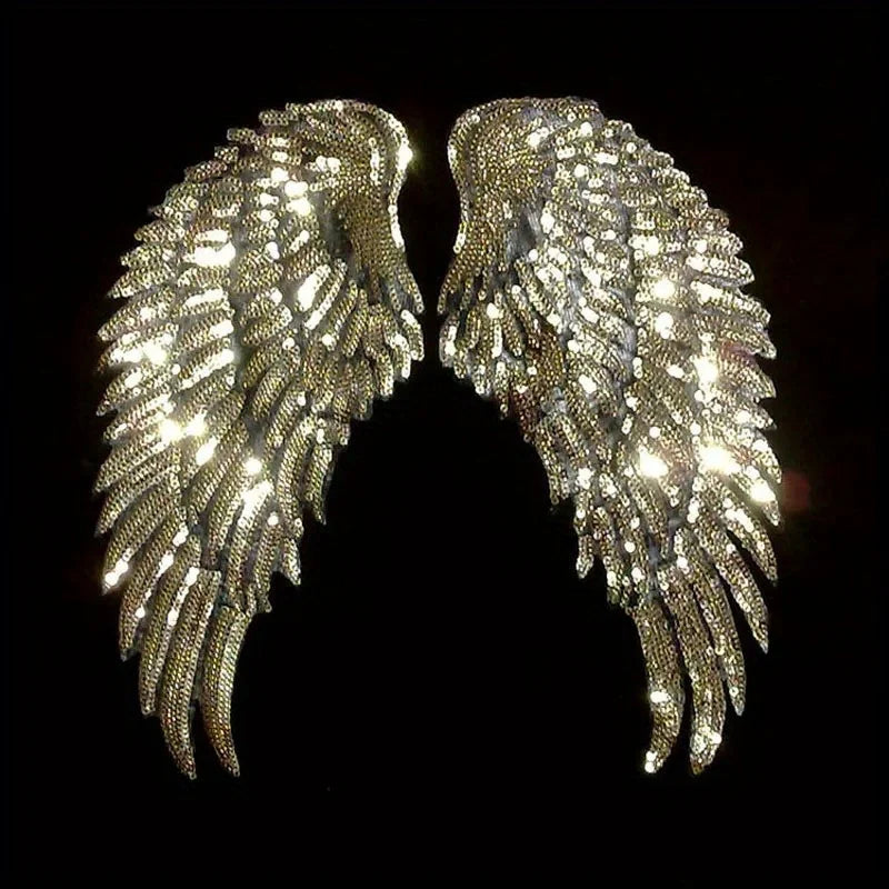 Large Sequin Wing Patches – Sew-On DIY Appliqué for Jeans Sew-On Fabric Patch Axl Golden