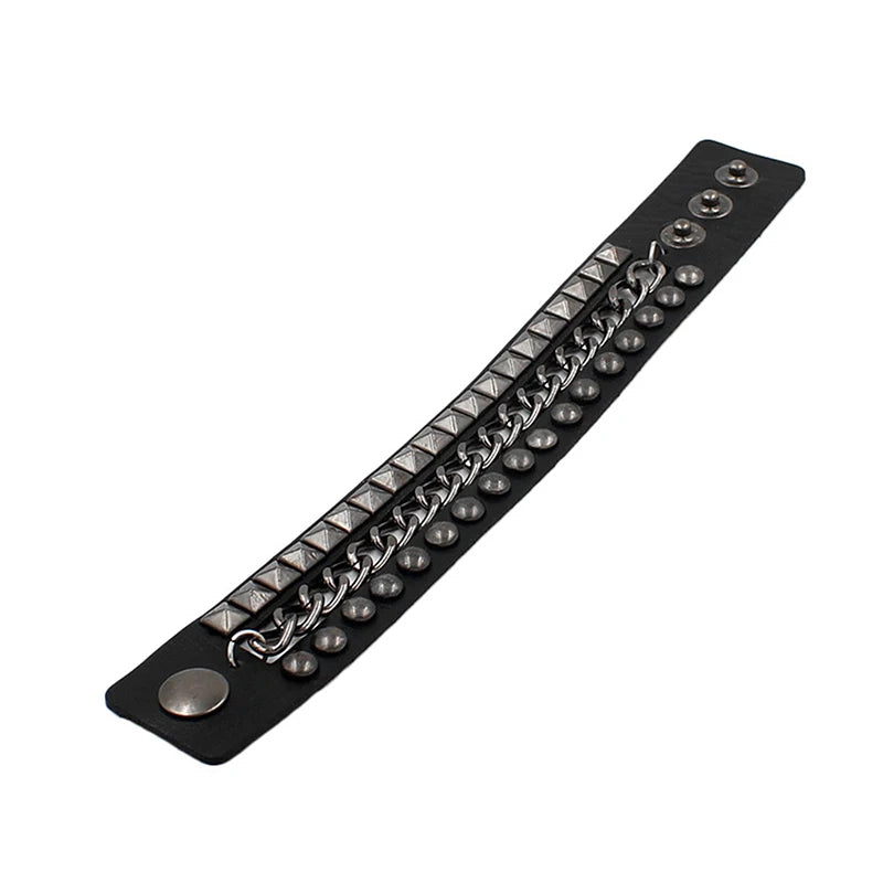 90s Punk Spike PU Leather Bracelet – Triple Row Studs Bangle Punk Leather Bracelet Axl