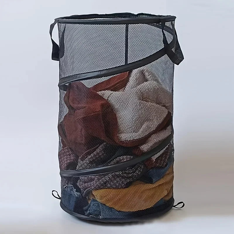 Large Foldable Mesh Laundry Basket with Handle – Black Foldable Laundry Basket Axl