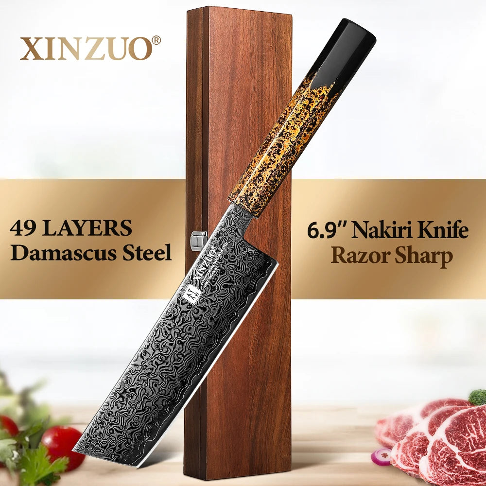XINZUO 6.9" Nakiri Knife – 49-Layer Damascus ZDP-189 Steel Damascus Chef Knife Axl China Mainland