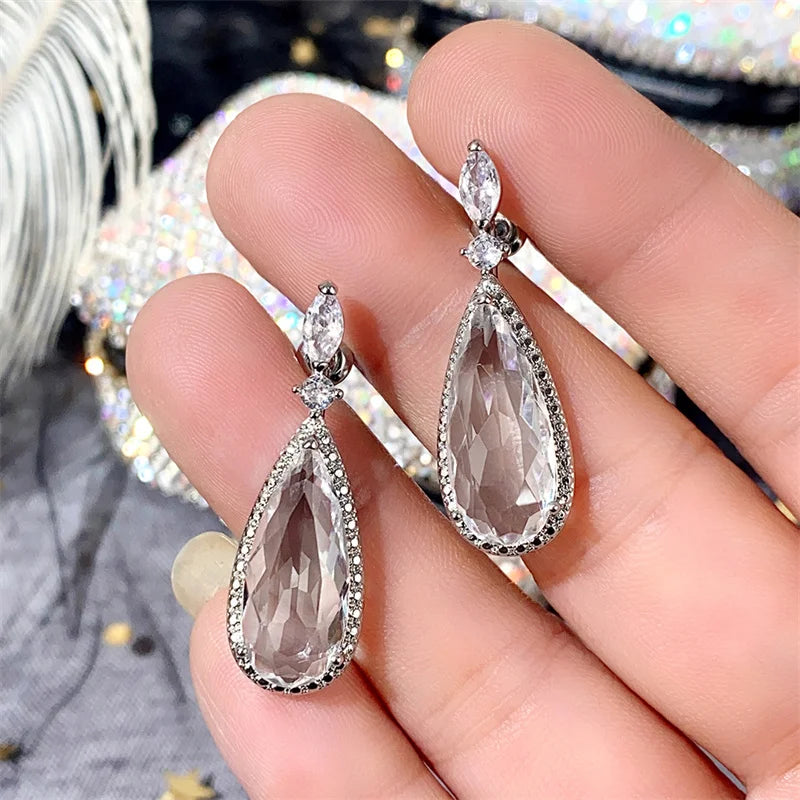 Huitan Purple CZ Teardrop Drop Earrings | Silver Tone Women's Drop Earrings Axl SMT001