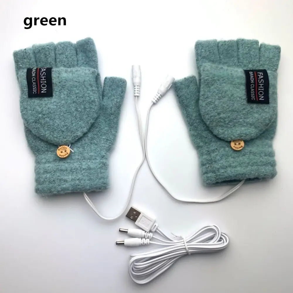 USB Electric Heated Gloves – Full & Half Finger Winter Mittens Heated Winter Gloves Axl green