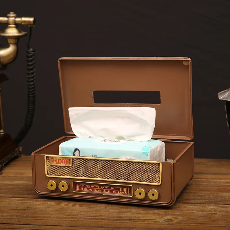 Retro Radio Tissue Box – Decorative Metal Napkin Holder Decorative Tissue Holder Axl