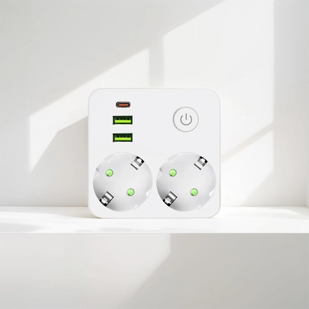 Wall Power Strip 2 AC Outlets 3 USB Ports 2500W | Advaka Wall Power Strip Axl White EU Plug