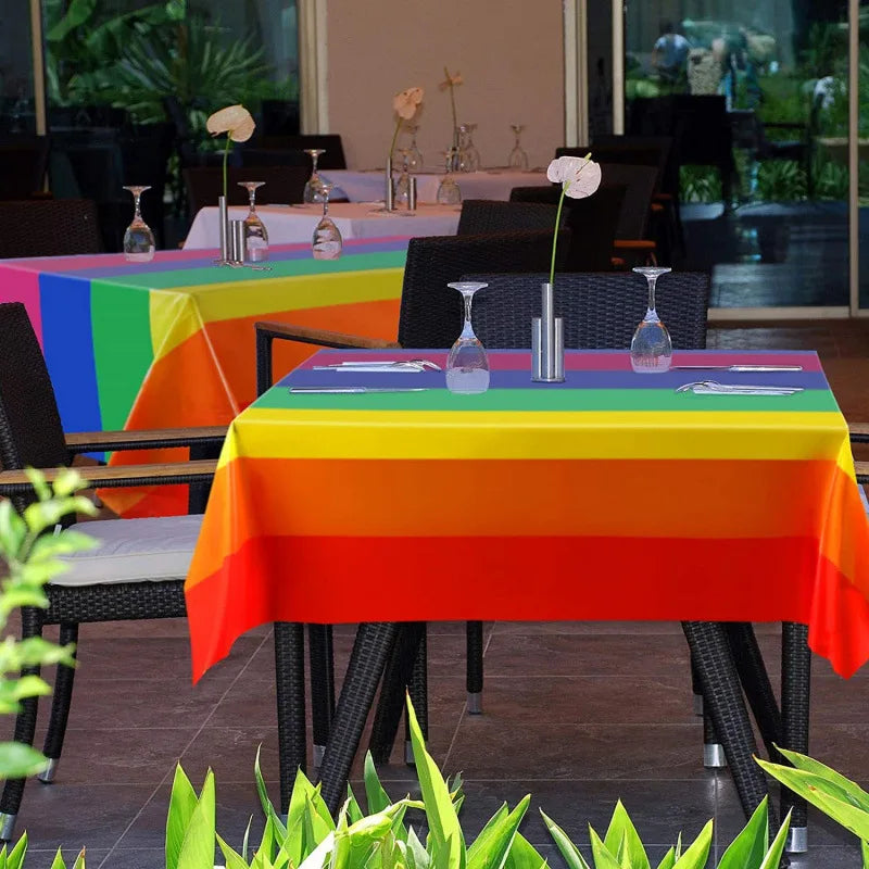Rainbow Stripe Disposable Tablecloth – Thick Durable PVC Cover Disposable Tablecloth Axl
