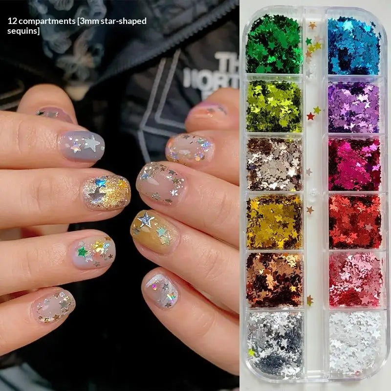 12-Grid Star Sequin 3D Nail Art Charms – DIY Manicure Decor Nail Art Charms Axl