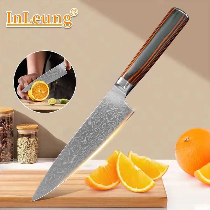 InLeung Damascus Steel Boning Knife – Wood Handle Chef's Knife Damascus Chef's Knife Axl
