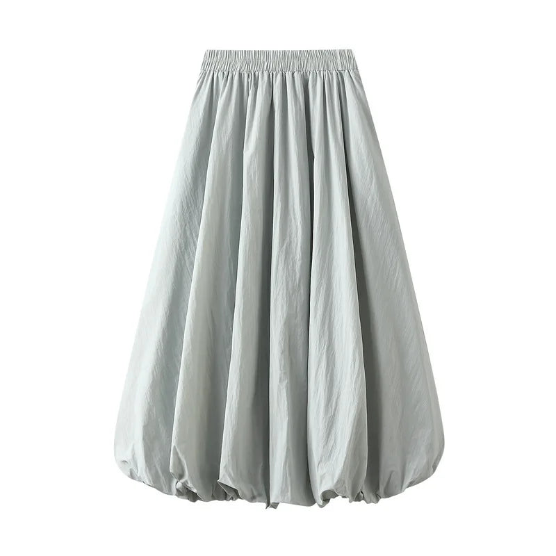 Women's Floral Midi Skirt – High Waist Lantern Style One Size Floral Midi Skirt Axl Green One Size