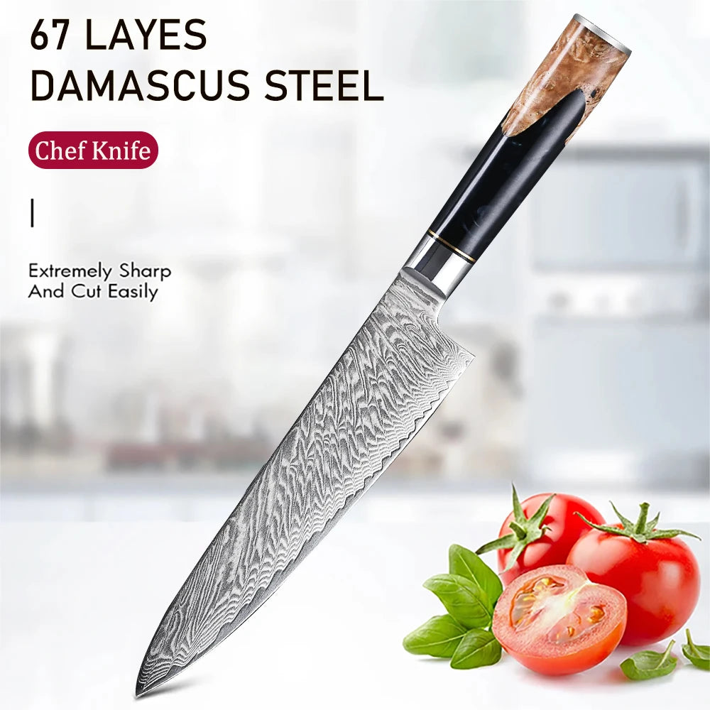 67-Layer Damascus Steel Chef Knife – Kitchen Cleaver Blade Damascus Chef Knife Axl