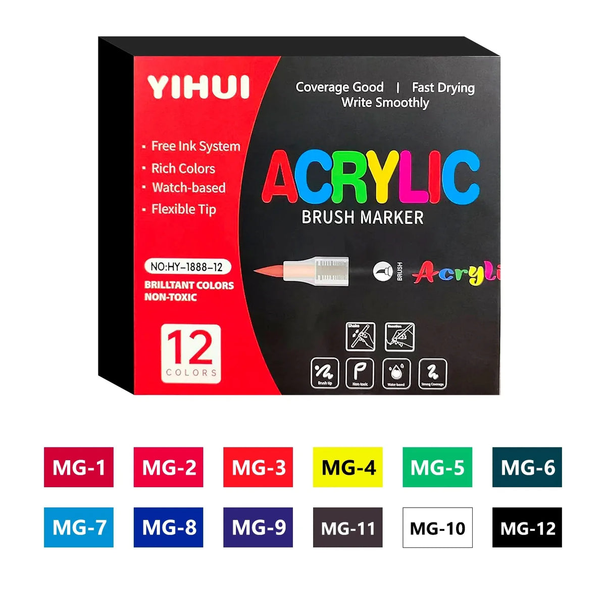 Acrylic Paint Pens 12–60 Colors | Brush Tip Markers for DIY Acrylic Paint Markers Axl 12 colors